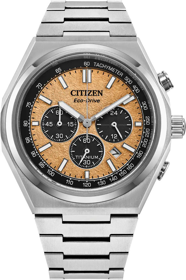 Citizen Eco-Drive Zenshin Super Titanium Salmon Chronograph 42mm Watch CA4610-85Z