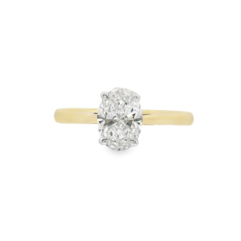 Oval Cut Single Stone 1.01ct Lab Grown Diamond, 18ct Yellow Gold