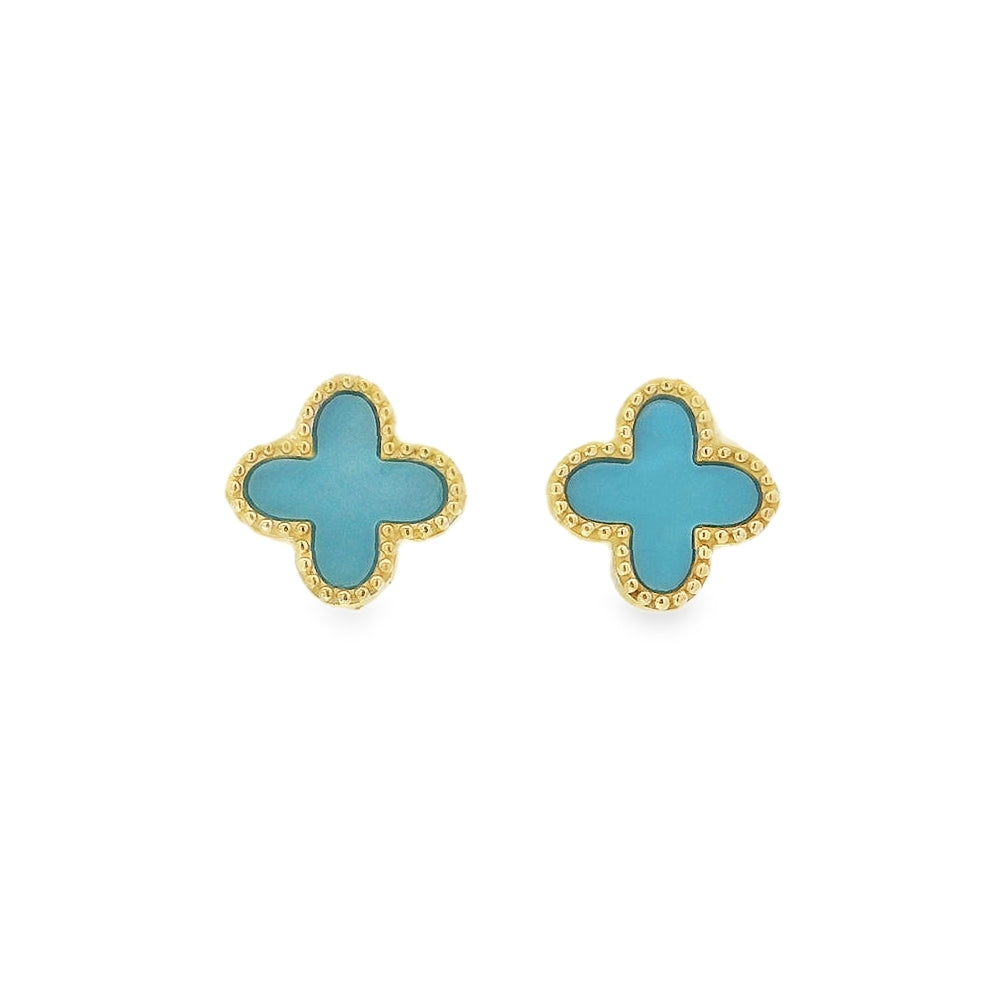 Turquoise Clover 9ct Yellow Gold Earrings