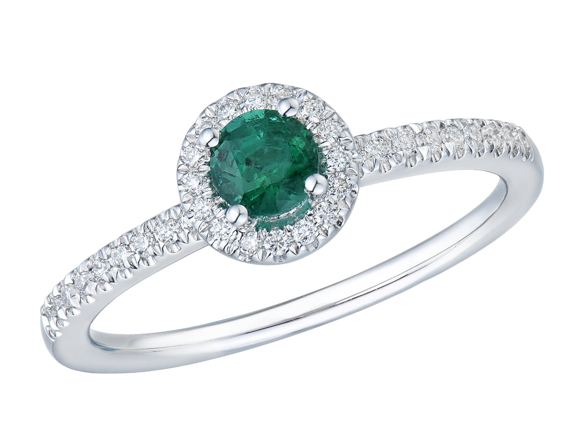 Emerald & Diamond Halo Cluster 18ct White Gold Ring