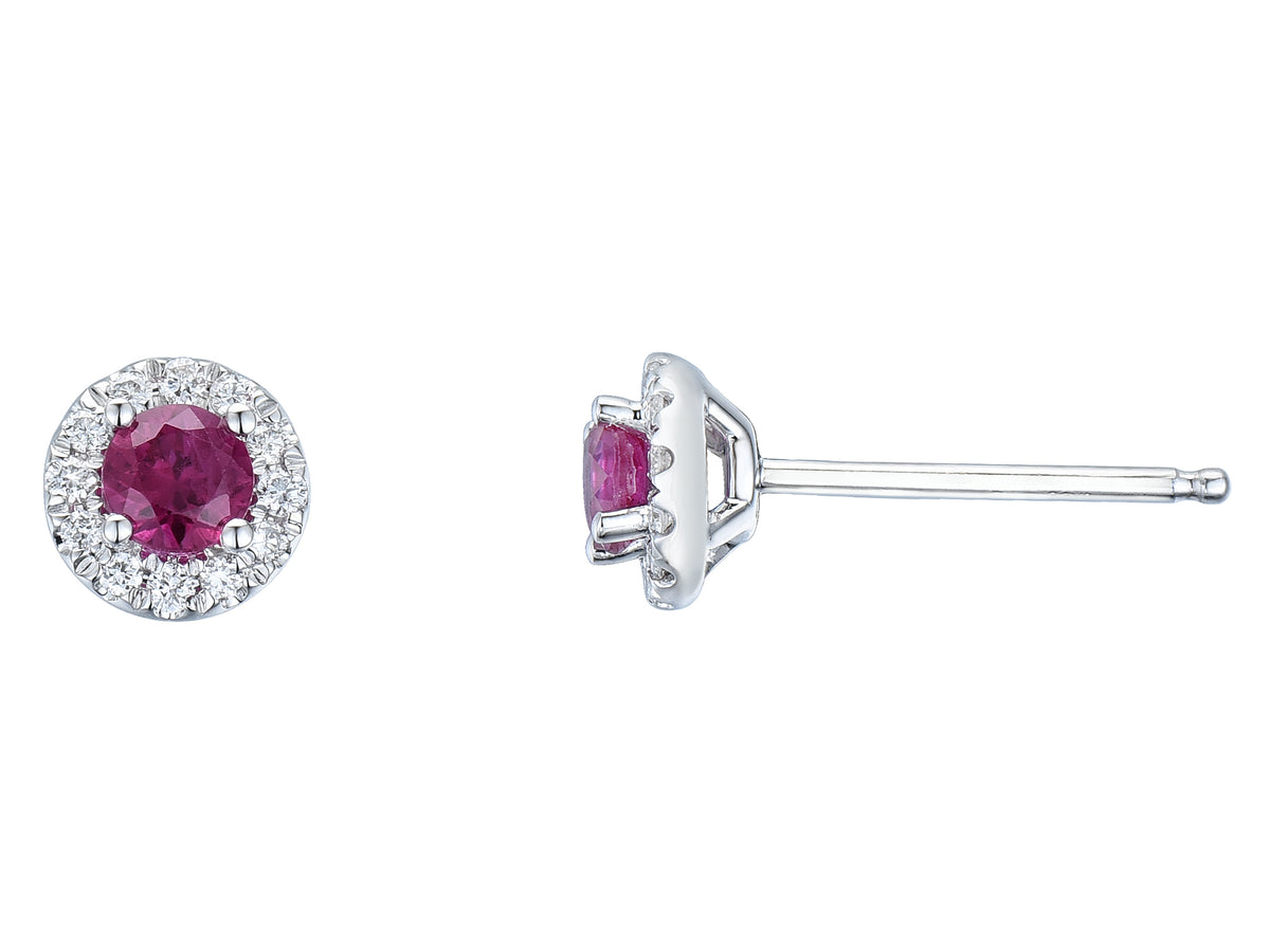 Ruby & Diamond Halo 18ct White Gold Earrings