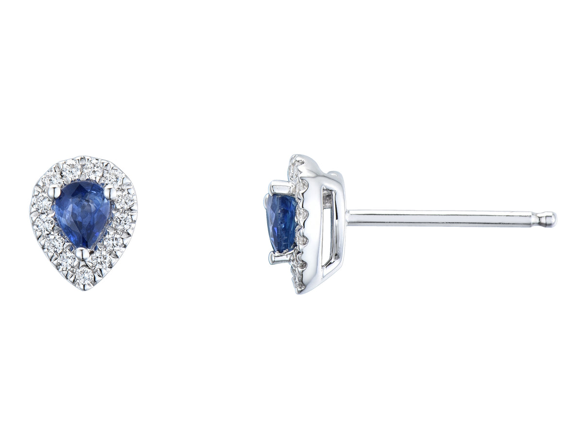 Sapphire & Diamond Pear Halo 18ct White Gold Earrings