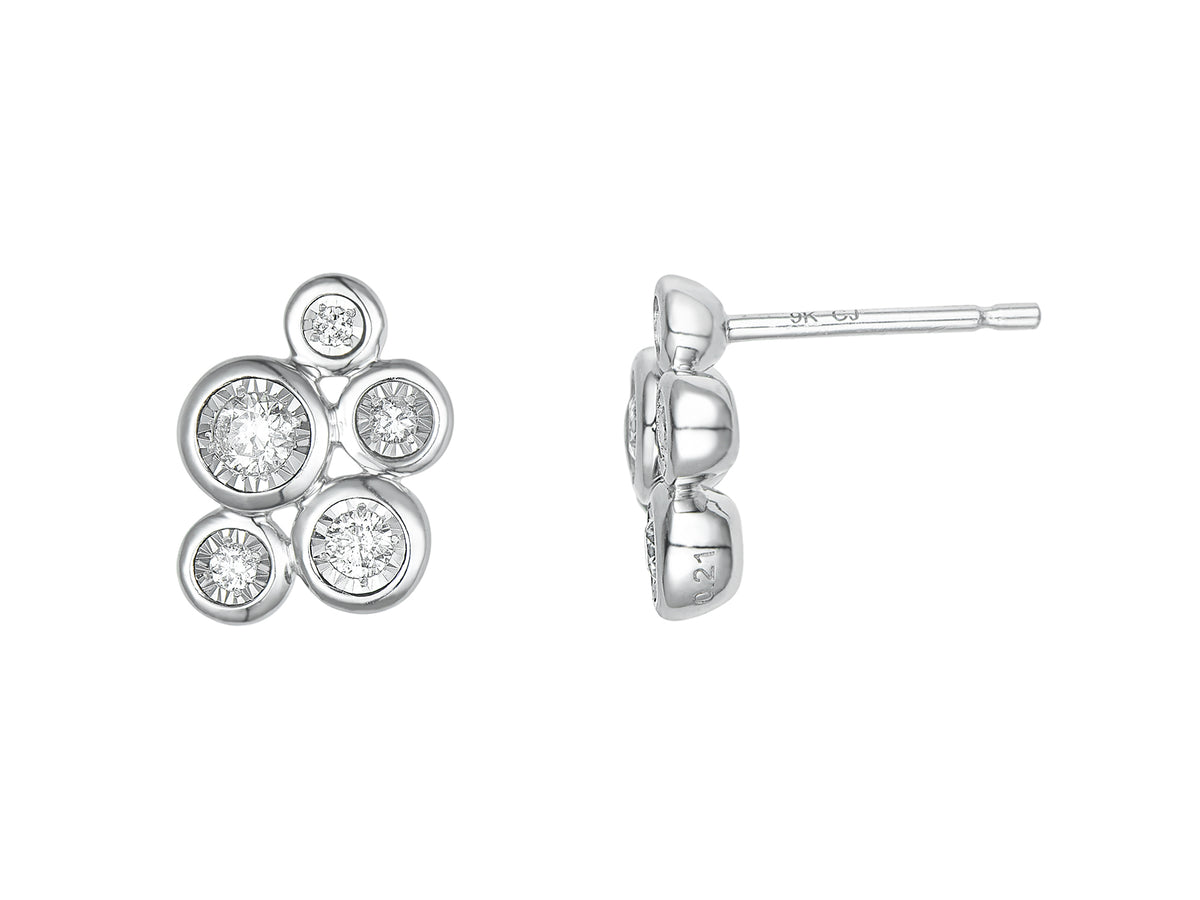 Diamond Scatter Stud 9ct White Gold Earrings