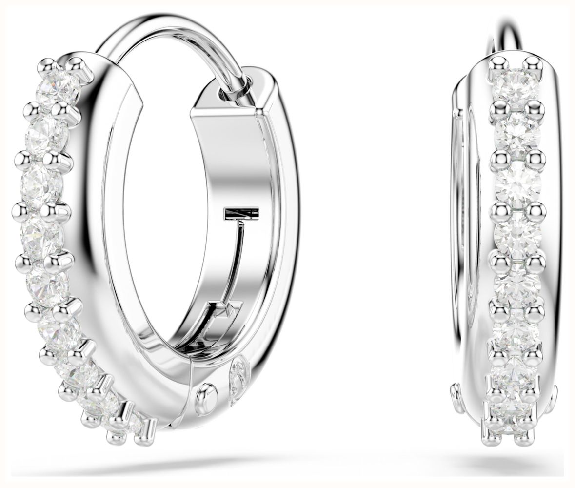 Swarovski Matrix hoop earrings, Round cut, White, Rhodium plated