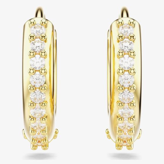 Swarovski Matrix hoop earrings, Round cut, White, Gold-tone plated