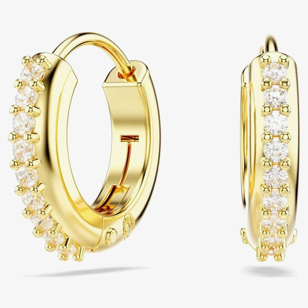 Swarovski Matrix hoop earrings, Round cut, White, Gold-tone plated