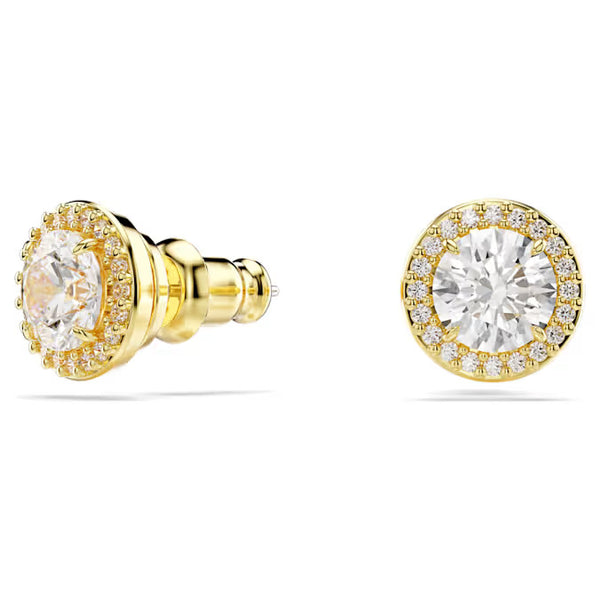 Swarovski Una stud earrings, Round cut, Gold tone, Gold-tone plated
