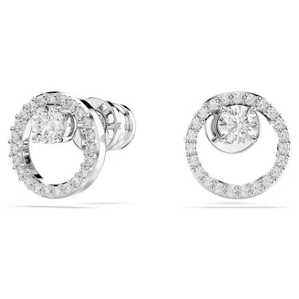 Swarovski Constella stud earrings, Round cut, White, Rhodium plated