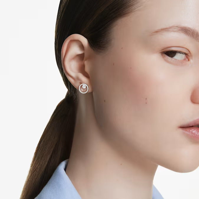 Swarovski Constella stud earrings, Round cut, White, Rhodium plated