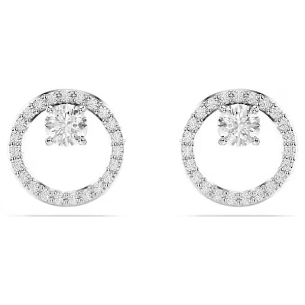 Swarovski Constella stud earrings, Round cut, White, Rhodium plated