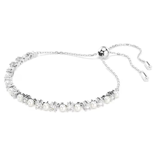 Swarovski Matrix bracelet, Crystal pearl, Round cut, White, Rhodium plated