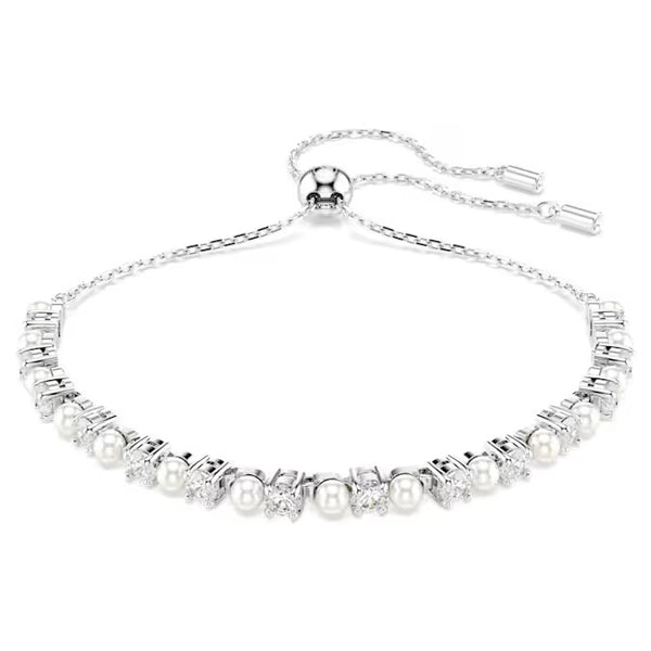 Swarovski Matrix bracelet, Crystal pearl, Round cut, White, Rhodium plated