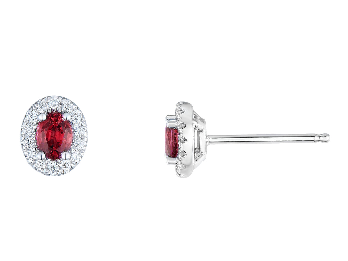 Ruby & Diamond Oval 18ct White Gold Earrings