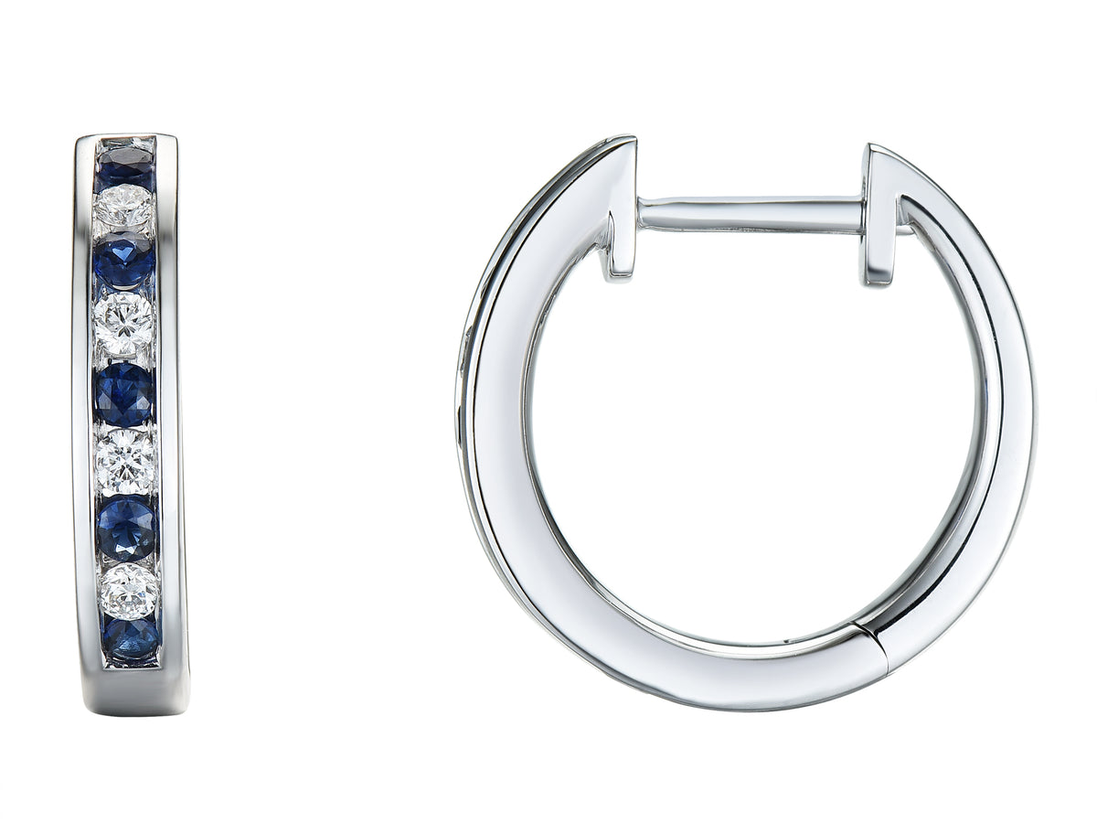 Sapphire & Diamond 18ct White Gold Hoop Earrings