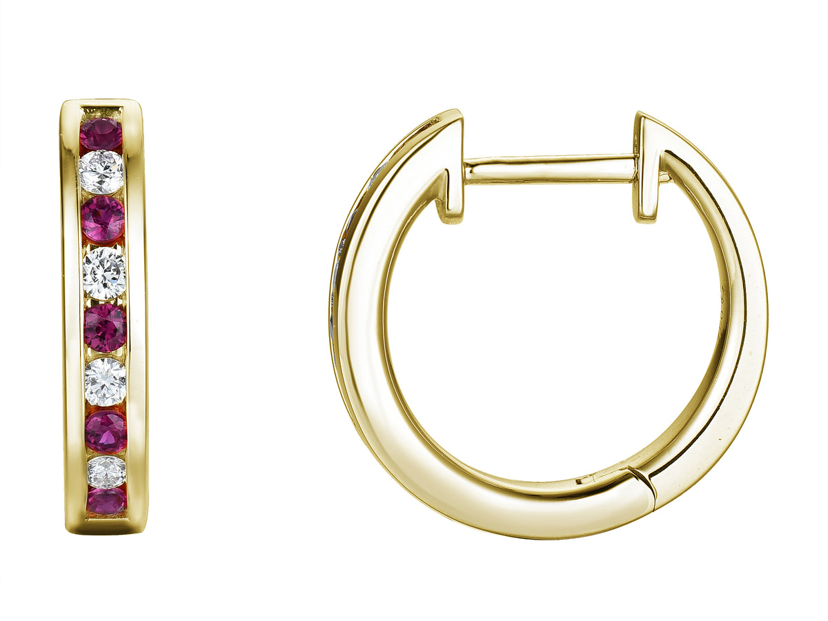 Ruby & Diamond 18ct Yellow Gold Hoop Earrings