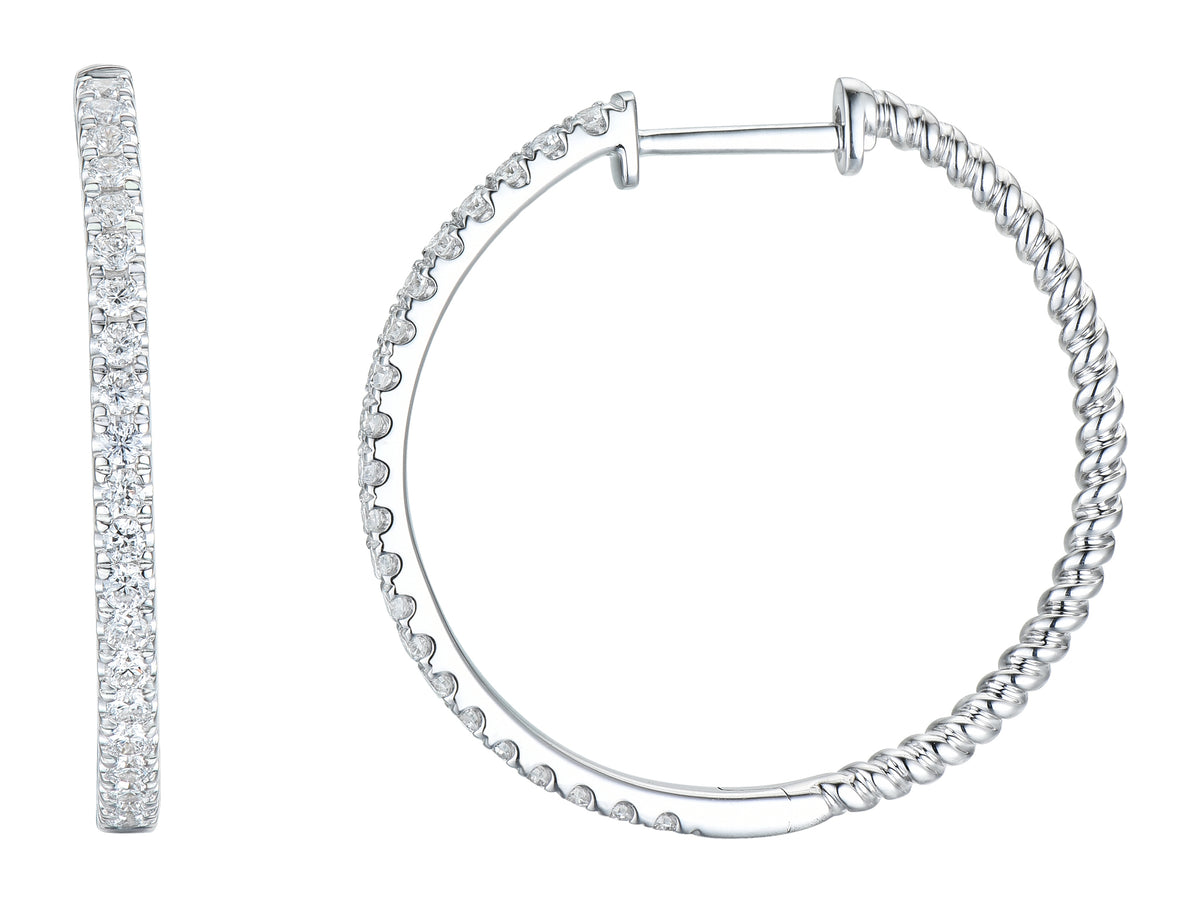 Diamond 18ct White Gold Turned Hoop Earrings