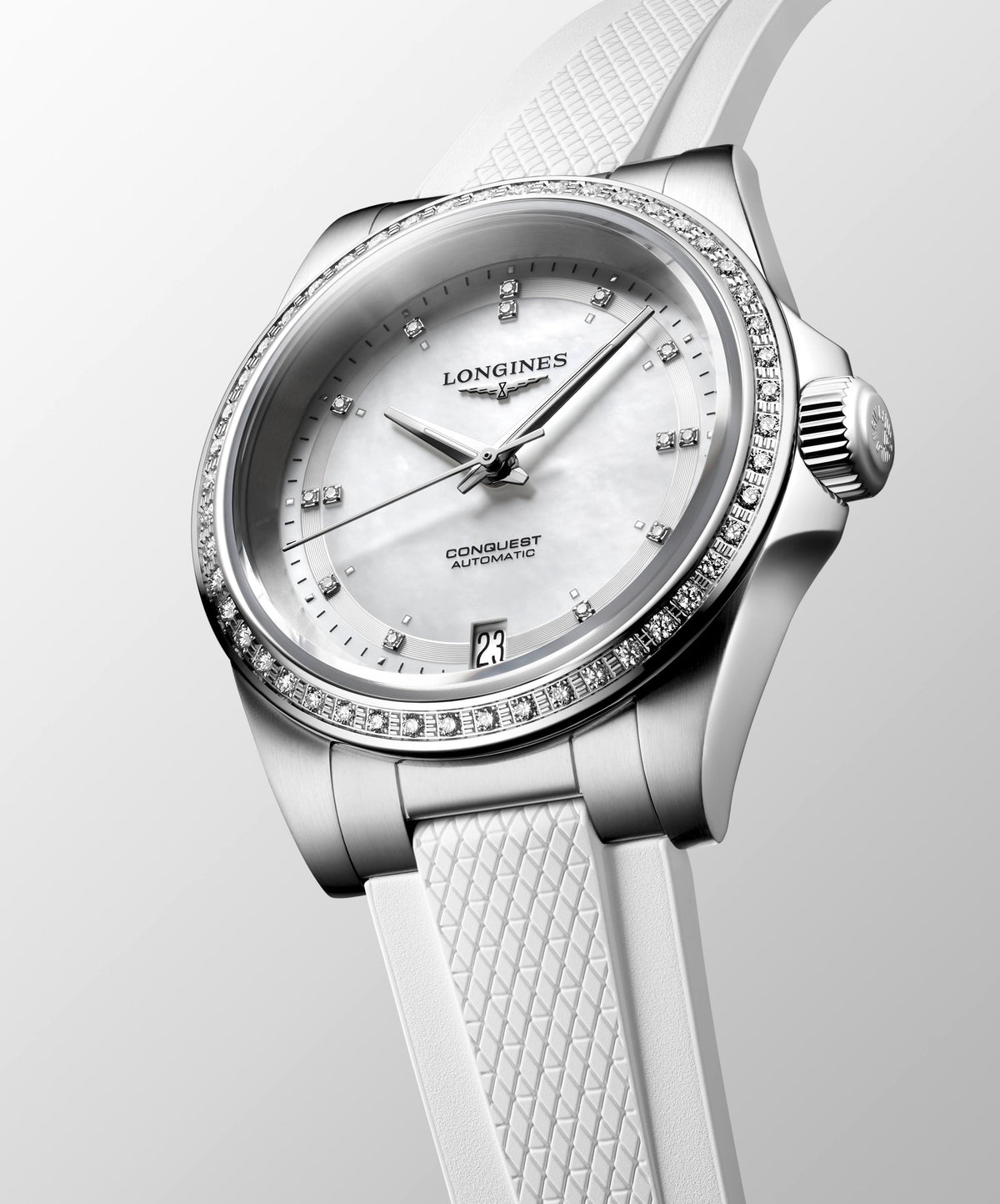Longines Conquest Automatic Diamond Dial & Bezel Rubber 34mm Watch L34300879