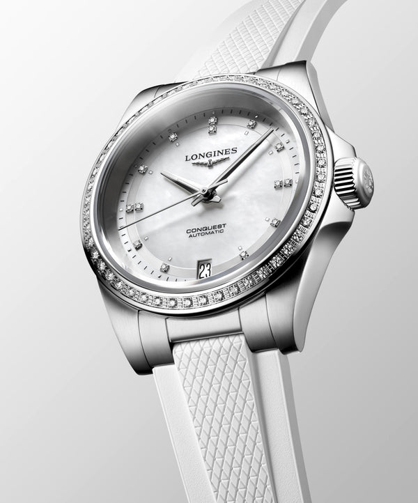 Longines Conquest Automatic Diamond Dial & Bezel Rubber 34mm Watch L34300879