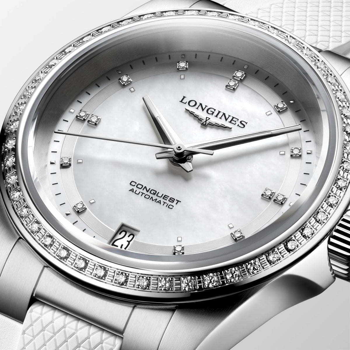 Longines Conquest Automatic Diamond Dial & Bezel Rubber 34mm Watch L34300879