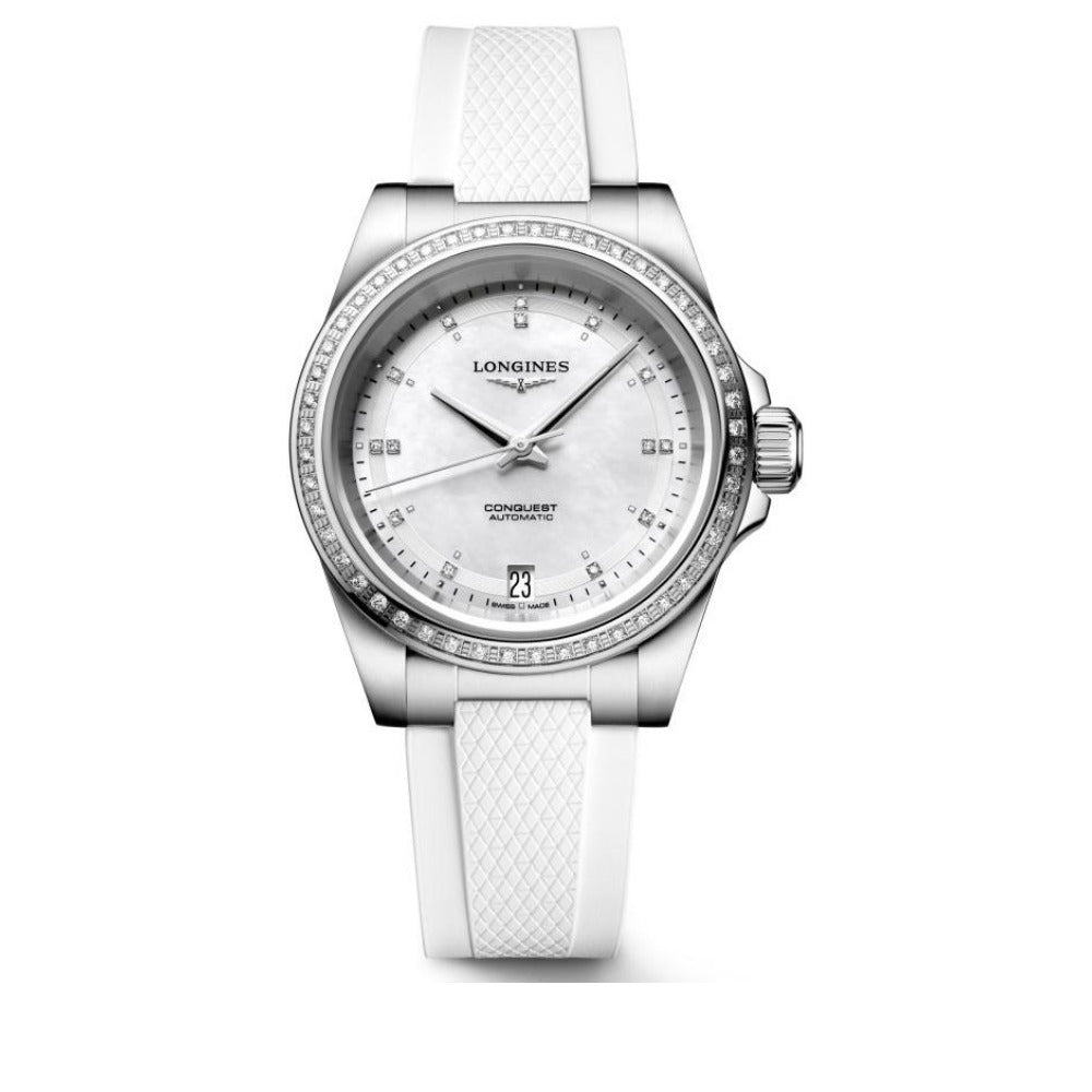 Longines Conquest Automatic Diamond Dial & Bezel Rubber 34mm Watch L34300879