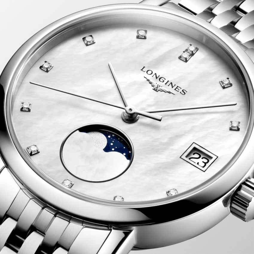 Longines Elegant Moonphase Diamond Dial 30mm Watch L4.330.4.87.6