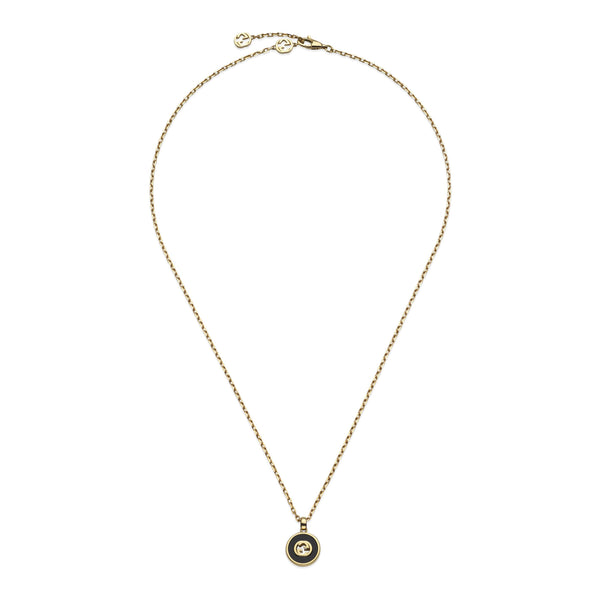 Gucci Interlocking 18ct Yellow Gold Diamond and Black Onyx Necklace