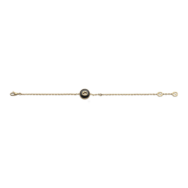 Gucci Interlocking 18ct Yellow Gold Diamond and Black Onyx Bracelet