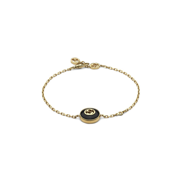 Gucci Interlocking 18ct Yellow Gold Diamond and Black Onyx Bracelet