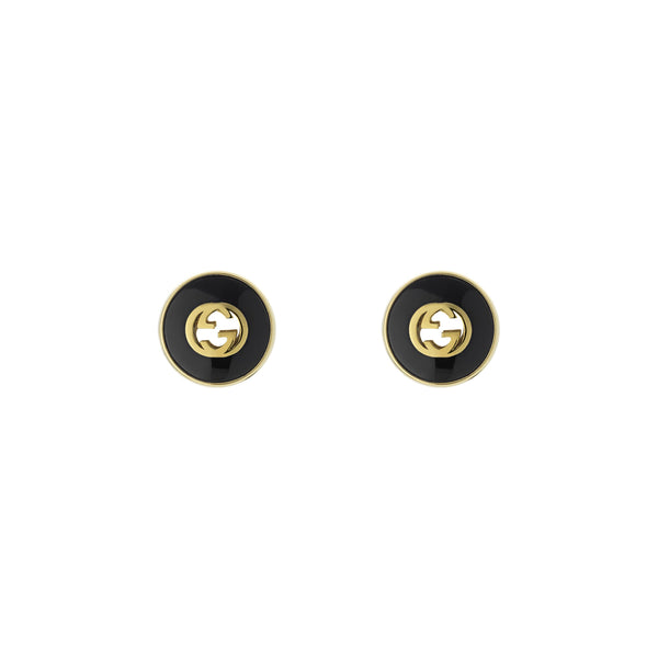 Gucci Interlocking 18ct Yellow Gold Black Onyx Earrings