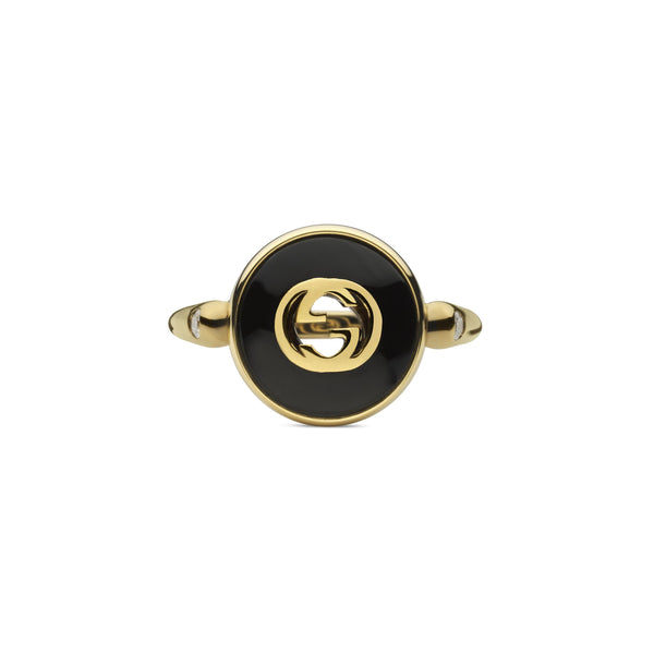 Gucci Interlocking 18ct Yellow Gold Black Onyx Ring