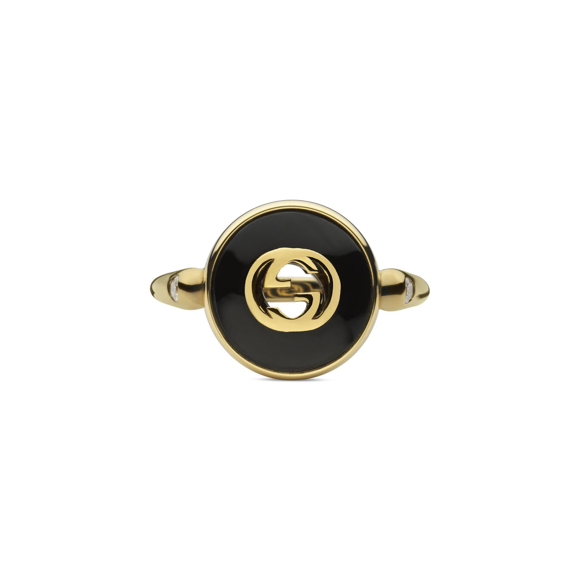 Gucci Interlocking 18ct Yellow Gold Black Onyx Ring