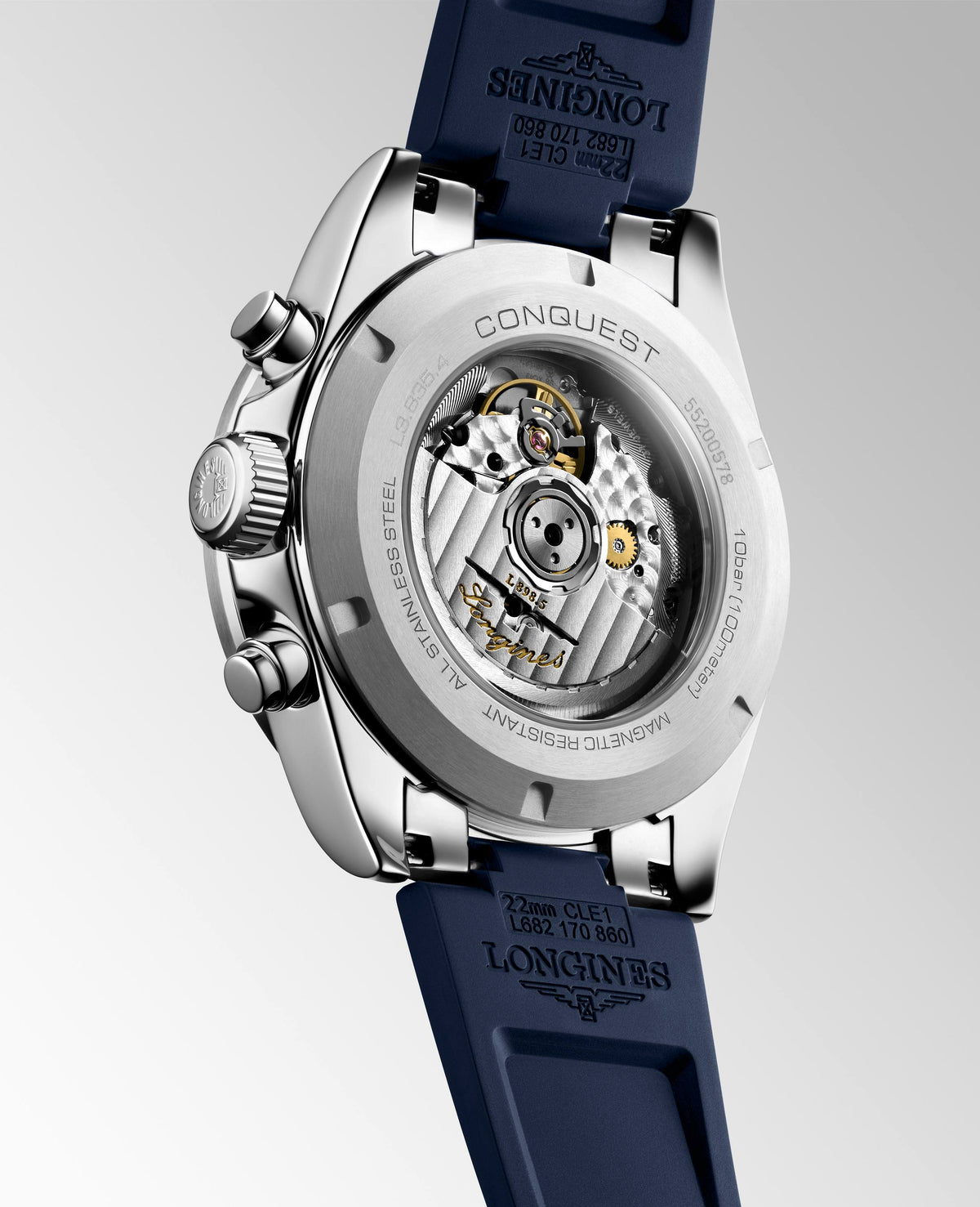 Longines Conquest Automatic Chronograph Silver & Blue Rubber Strap 42mm Watch L3.835.4.98.9