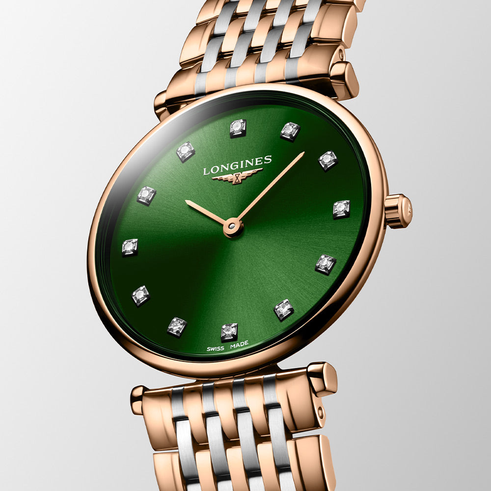 Longines La Grande Classique Rose & Steel, Green Dial 29mm Watch L4.512.1.08.7