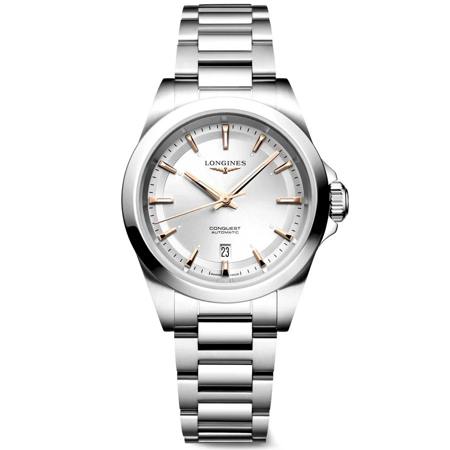 Longines Conquest Automatic Silver & Rose Dial 30mm Watch L3.320.4.72.6