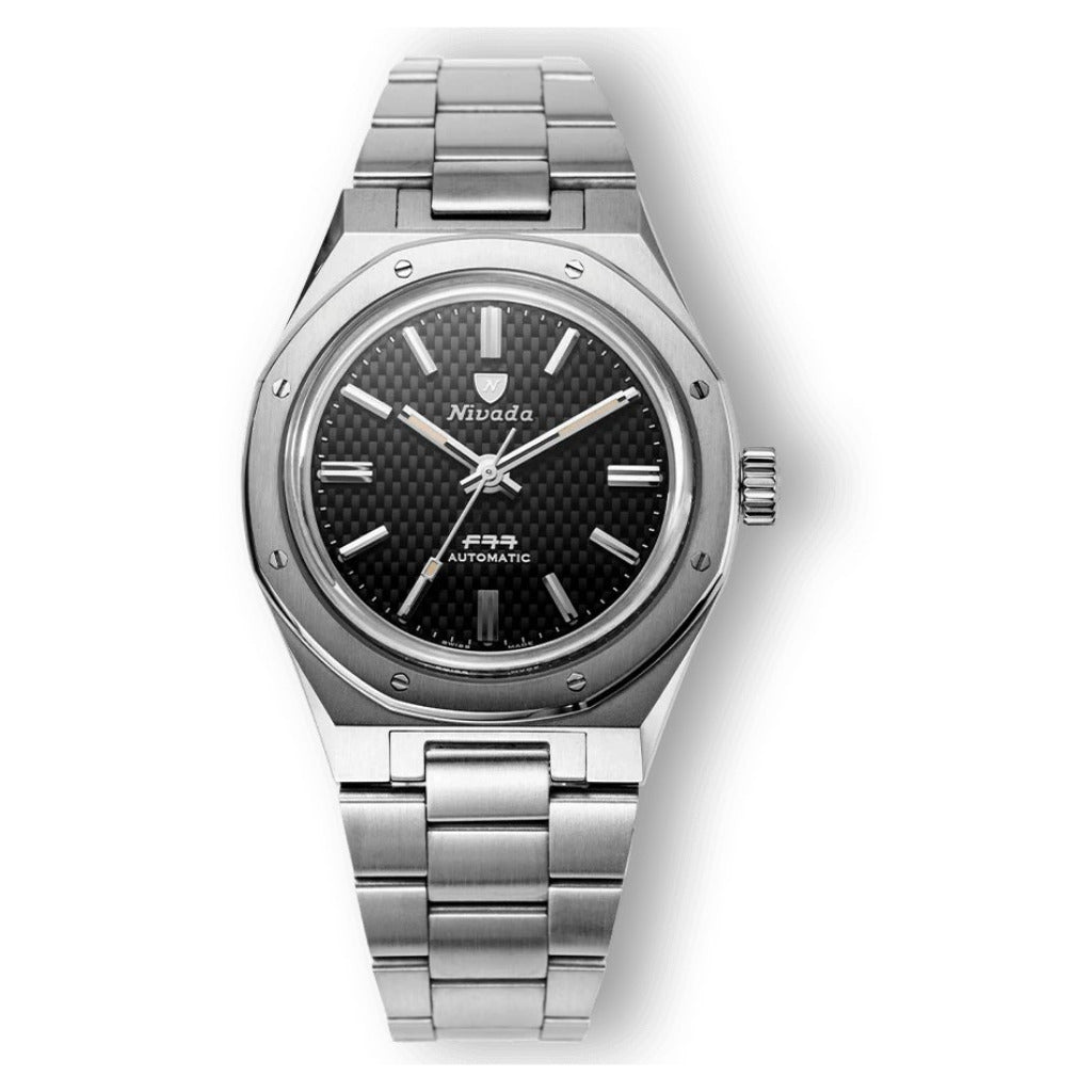 Nivada Grenchen F77 Black No Date 37mm Watch 68000A77