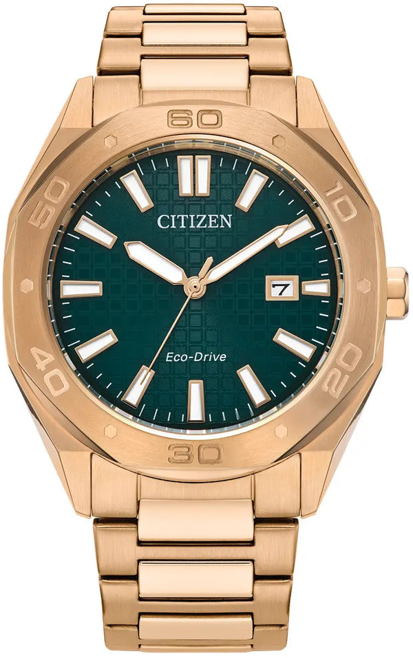 Citizen Eco-Drive Men's Sport Rose Gold Green 41mm Watch