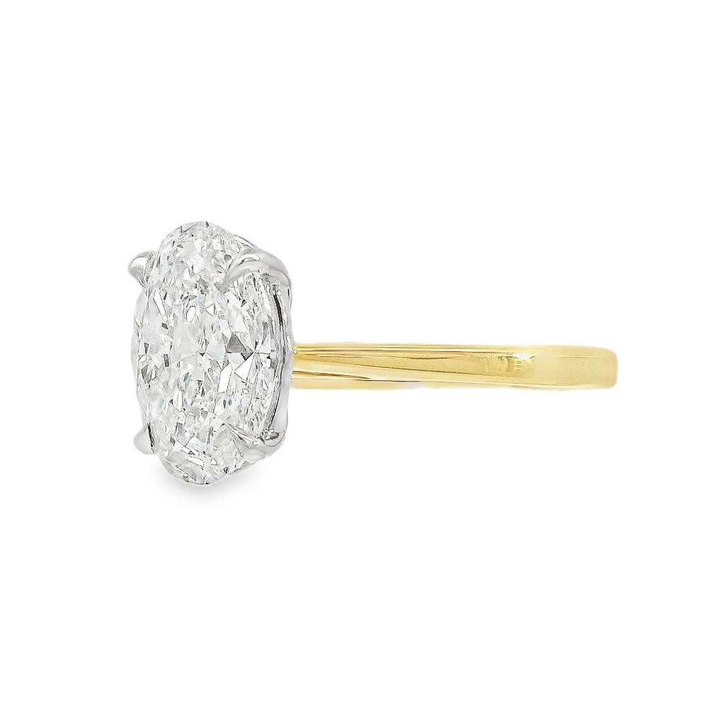 Oval Cut Single Stone 2.02ct Lab Grown Diamond, 18ct Yellow Gold and Platinum