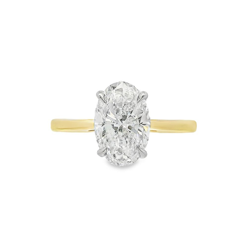 Oval Cut Single Stone 2.02ct Lab Grown Diamond, 18ct Yellow Gold and Platinum