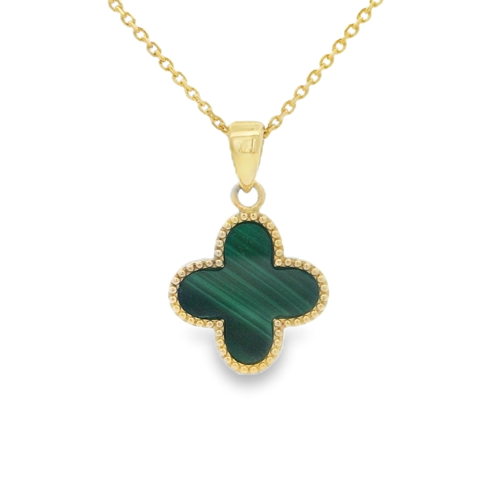 Malachite Clover 9ct Yellow Gold Pendant