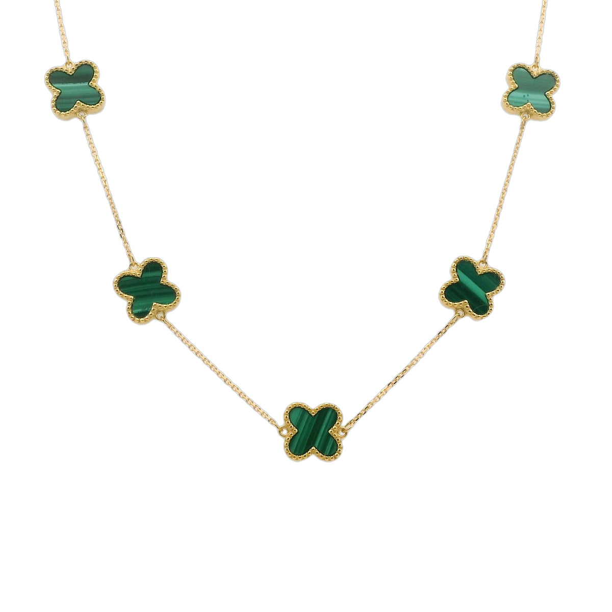 Malachite Clover 9ct Yellow Gold Necklace