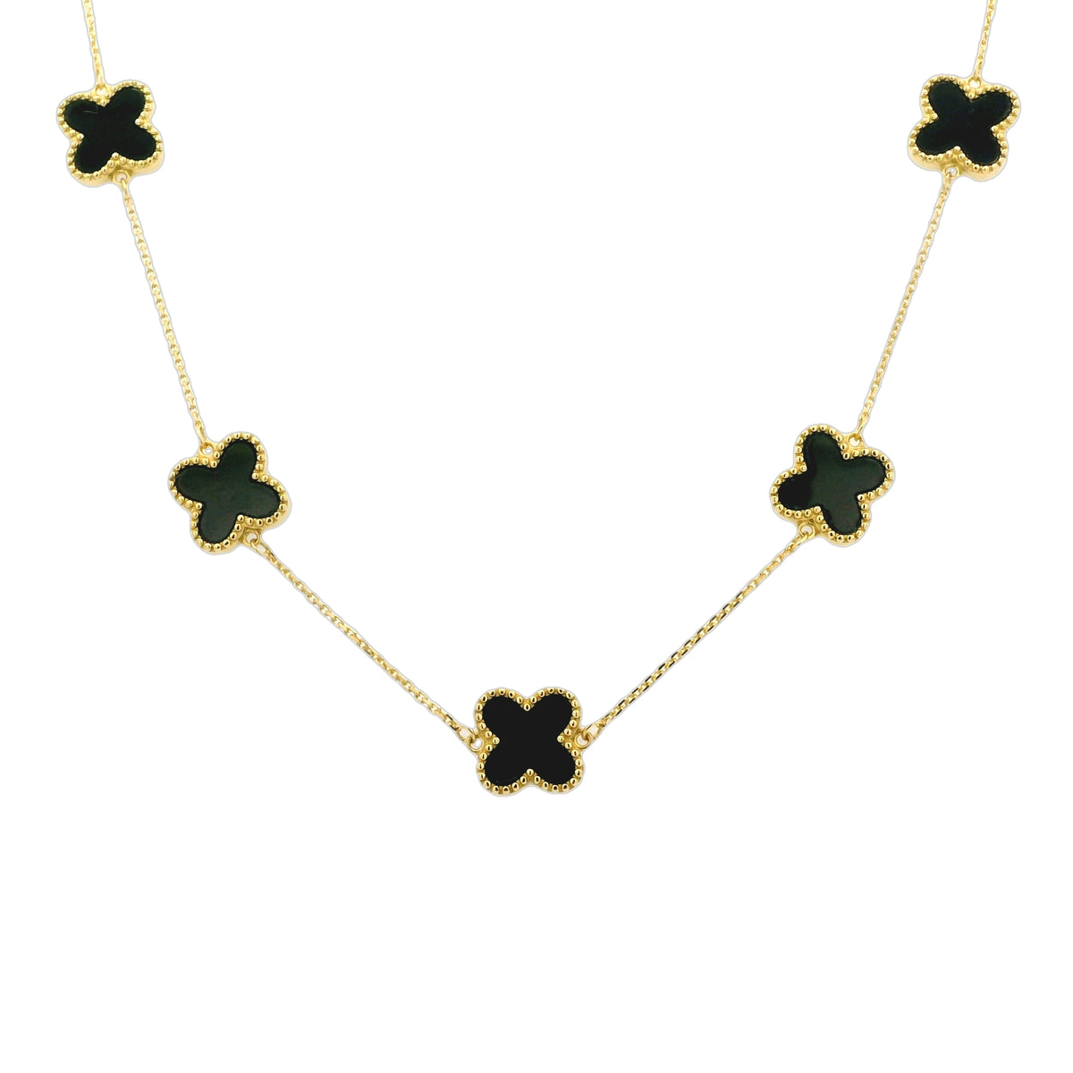 Onyx Clover 9ct Yellow Gold Necklace
