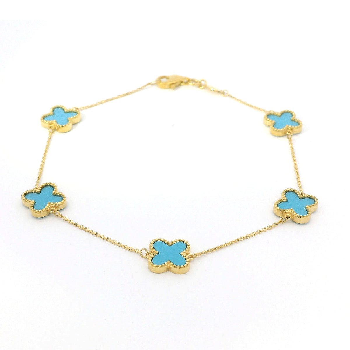 Turquoise Clover 9ct Yellow Gold Bracelet