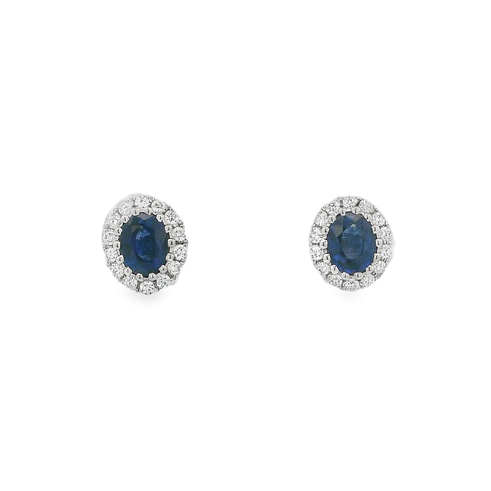 Sapphire & Diamond Oval 18ct White Gold Earrings