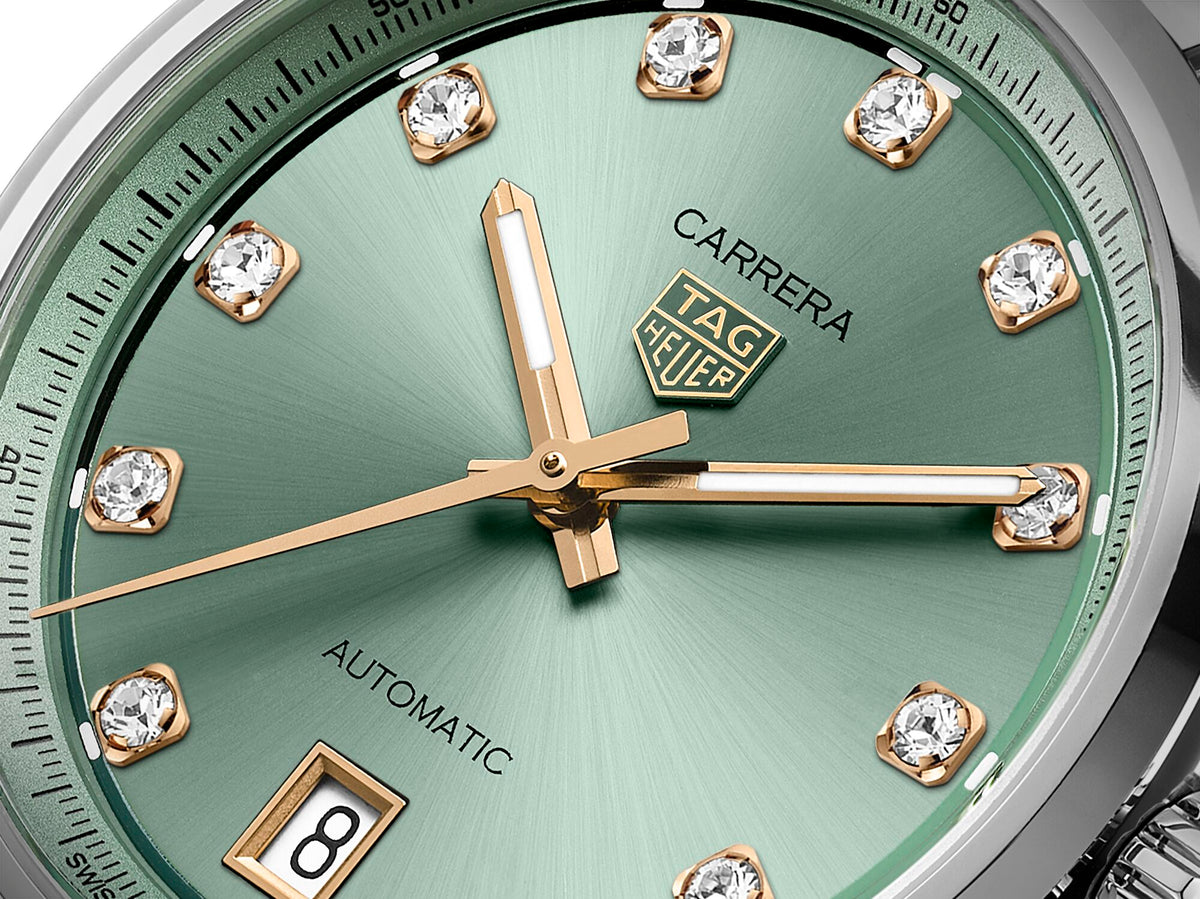 Tag Heuer Carrera Date Automatic Lime Green Diamond Dial 36mm Watch WBN2317.BA0001