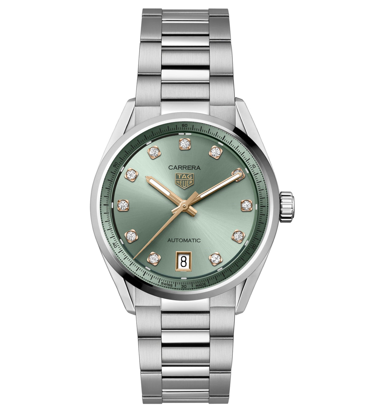 Tag Heuer Carrera Date Automatic Lime Green Diamond Dial 36mm Watch WBN2317.BA0001