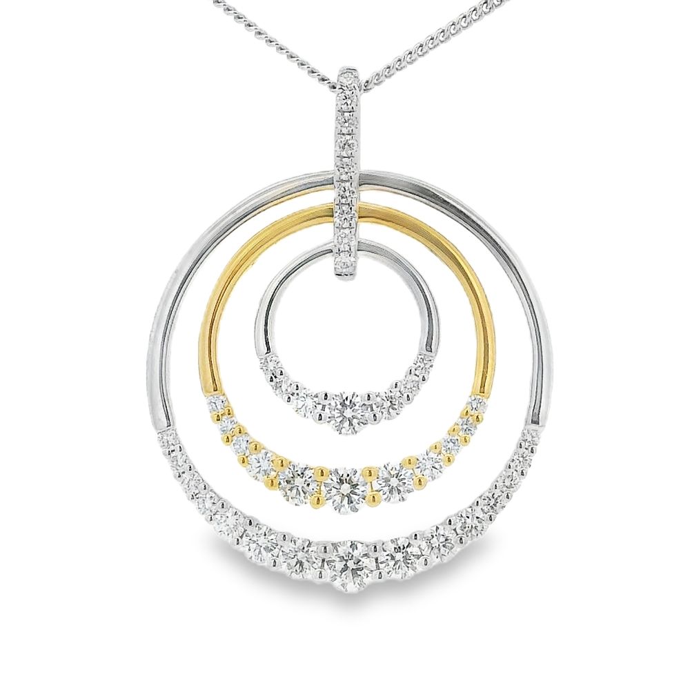 Diamond Triple Circle 18ct White & Yellow Gold Pendant