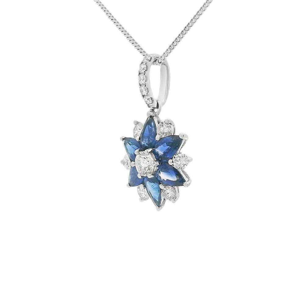 Sapphire and Diamond Flower Cluster 18ct White Gold Pendant