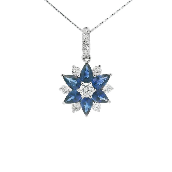 Sapphire and Diamond Flower Cluster 18ct White Gold Pendant