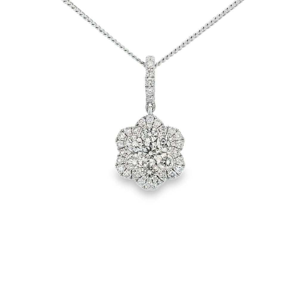 Diamond Flower Shape 18ct White Gold Cluster Pendant