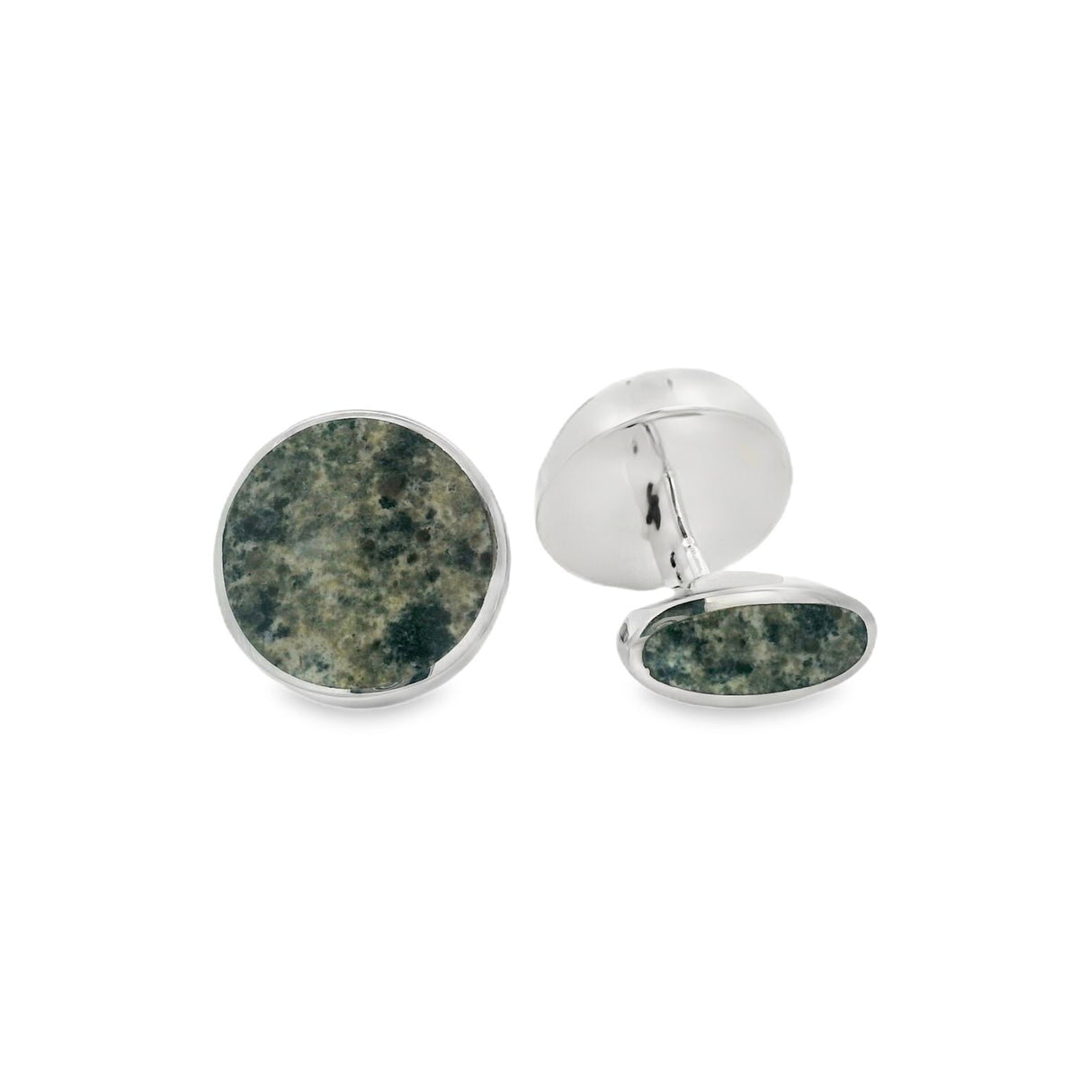 Silver Ailsa Craig Green Granite Cufflinks Round